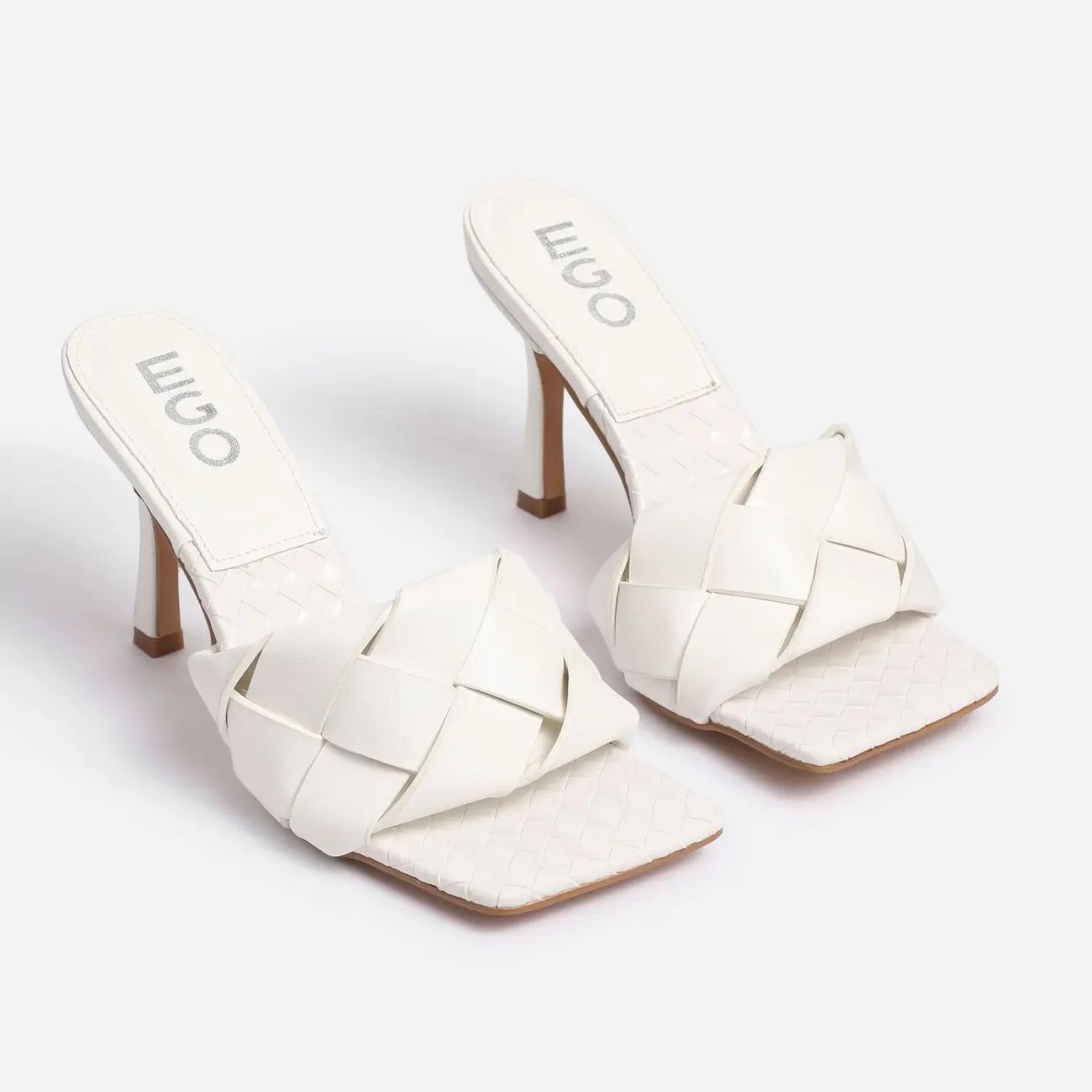 Turntup Woven Square Peep Toe Mule In White Faux Leather | EGO Shoes (US & Canada)