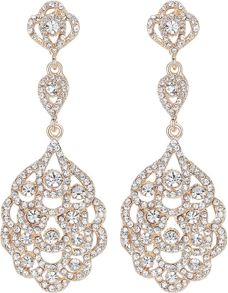 mecresh Wedding Teardrop Dangle Earrings Crystal Rhinestone Beaded Chandelier Earrings for Brides Go | Amazon (US)
