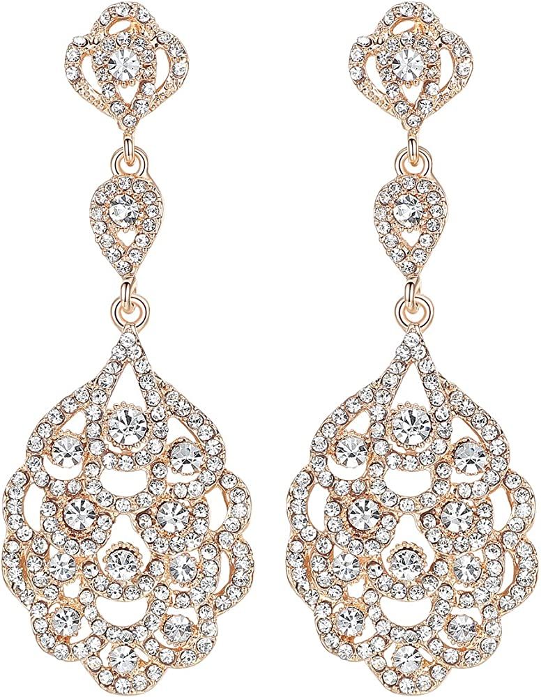 mecresh Wedding Teardrop Dangle Earrings Crystal Rhinestone Beaded Chandelier Earrings for Brides... | Amazon (US)
