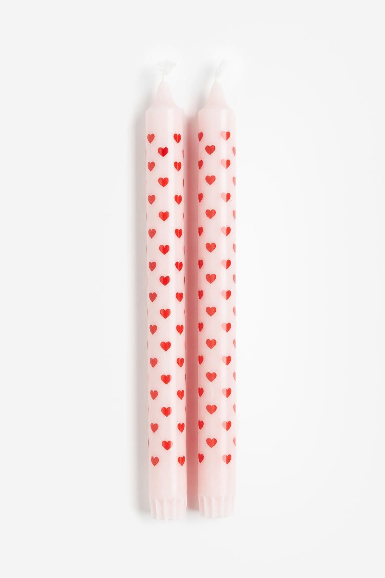 2-pack Patterned Candles - Light pink/hearts - Home All | H&M US | H&M (US + CA)