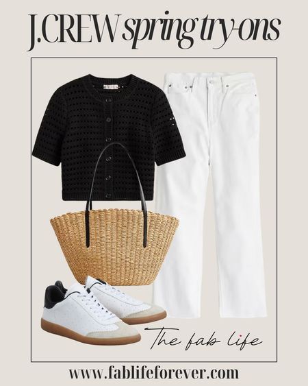 White jeansStraw bagKnit cardigan 

#LTKover40 #LTKstyletip #LTKmidsize