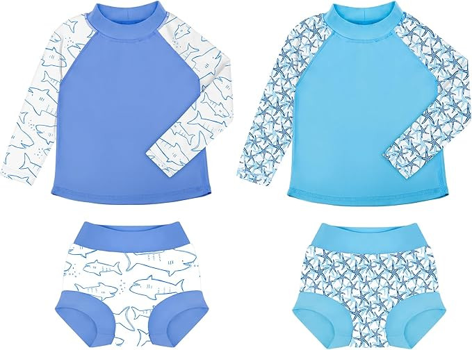 BIG ELEPHANT 2 Pcs Rash Guard Swim Diapers Sets for Unisex Baby, Boys Girls Long Sleeve Swimsuit ... | Amazon (US)