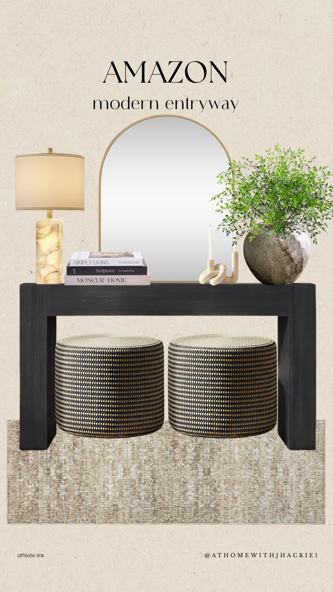 Amazon Modern Entryway, modern entryway decor, entryway table decor, console table styling, entryway inspiration, arched mirror, decorative books, table lamp, faux greenery, oversized vase, woven poufs, neutral entryway decor, modern home decor, foyer decorating ideas, entryway organization, luxury home styling, designer inspired entryway, amazon home finds, hallway decor, contemporary entryway, home decor inspiration

#LTKHome