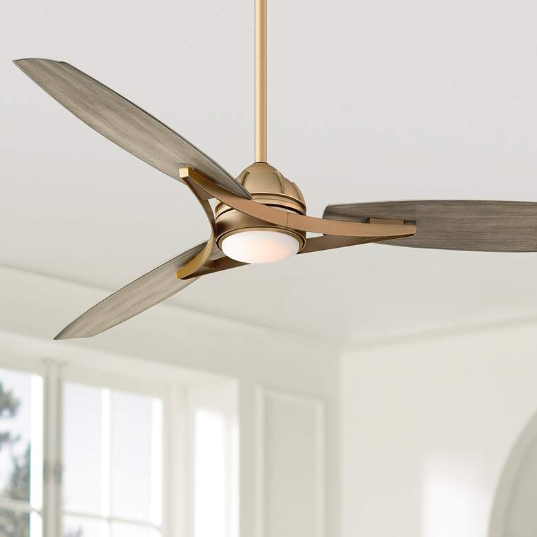 65" Minka Aire Molino Soft Brass Wet Location LED Smart Fan - #617P0 | Lamps Plus | Lamps Plus
