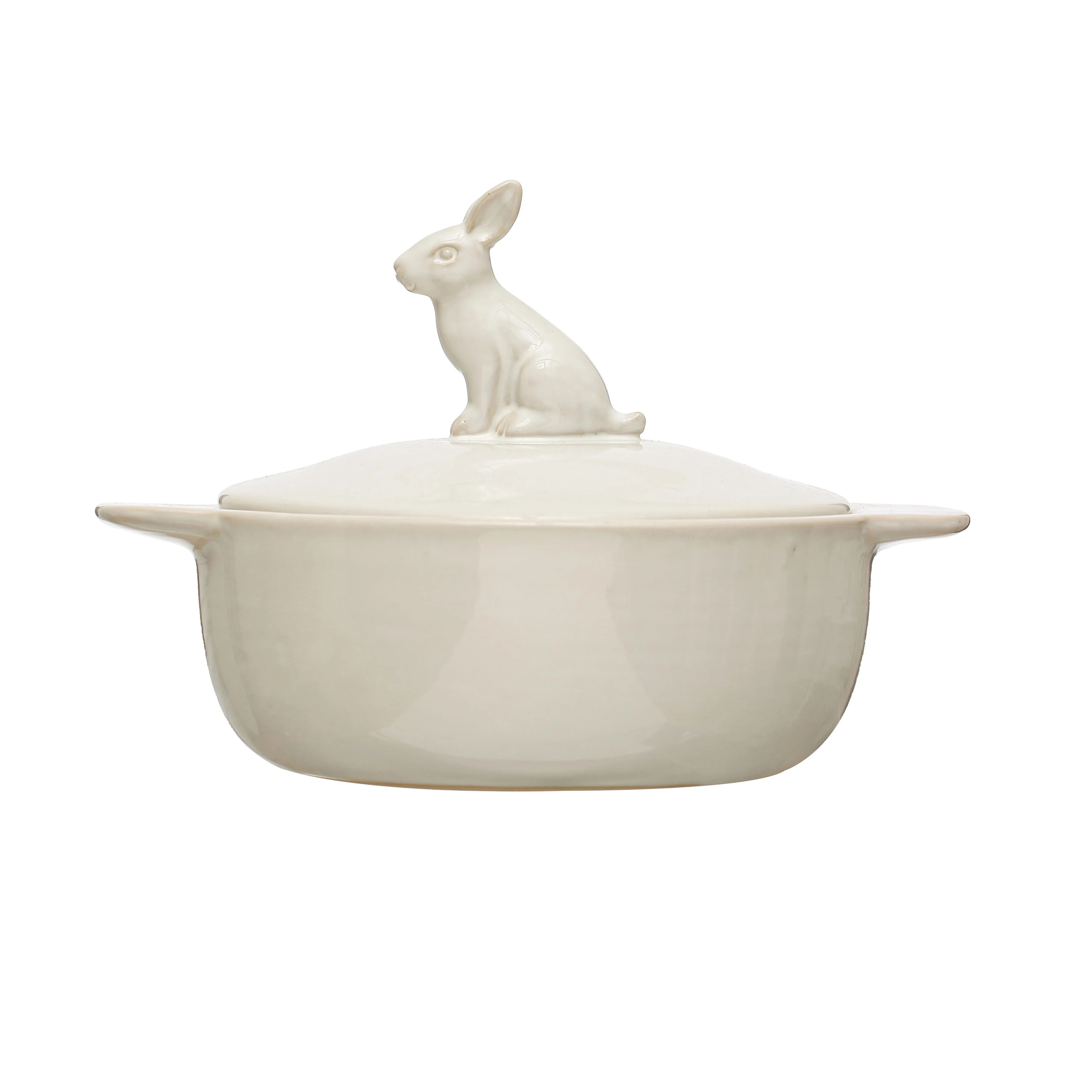 Creative Co-Op Stoneware Bake Pan with Lid and Decorative Rabbit, White | Walmart (US)