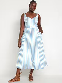 Fit & Flare Linen-Blend Midi Dress | Old Navy (US)