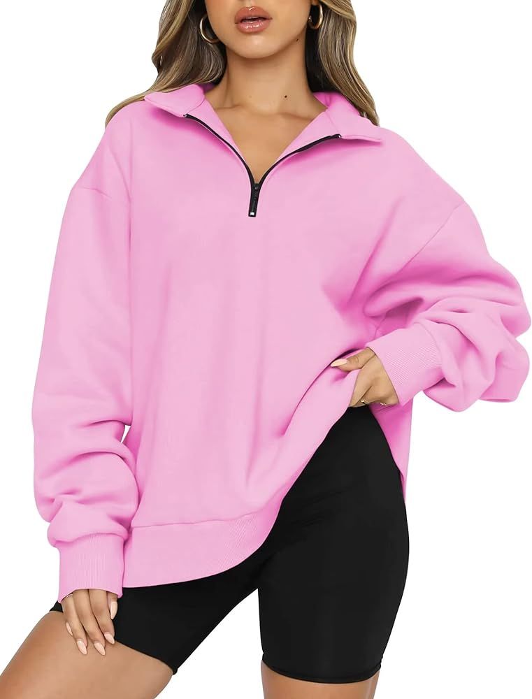 Outofgas Womens Oversized Pullover Sweater Quarter Zip Hoodies Long Sleeve Sweatshirt Casual Blou... | Amazon (US)