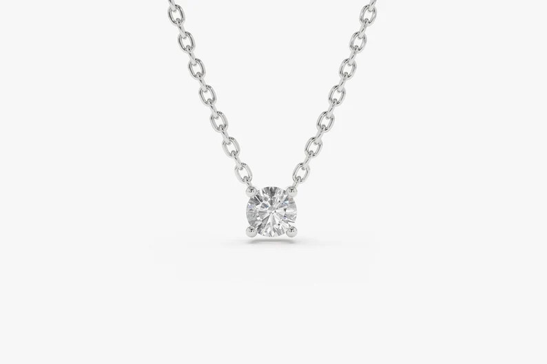 14k Gold Diamond Solitaire Necklace / 14k Gold Layered Diamond | Etsy | Etsy (US)