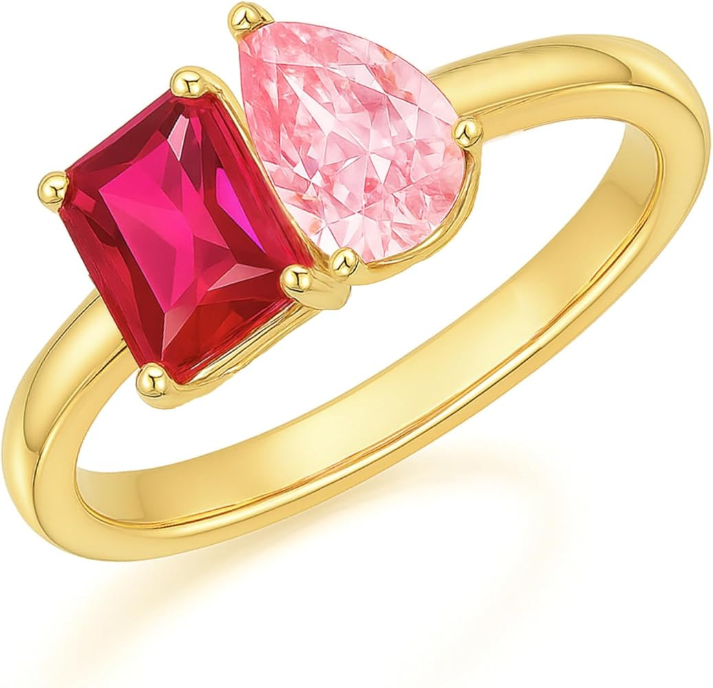 Amazon Essentials 14K Gold or Rhodium-Plated Toi Et Moi Two-Stone Birthstone Ring | Amazon (US)