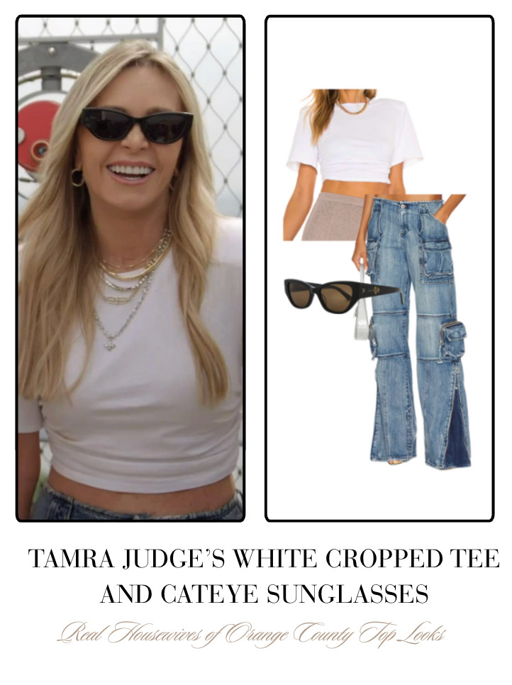 Tamra Judge's White Cropped Tee and Cat Eye Sunglasses  

 