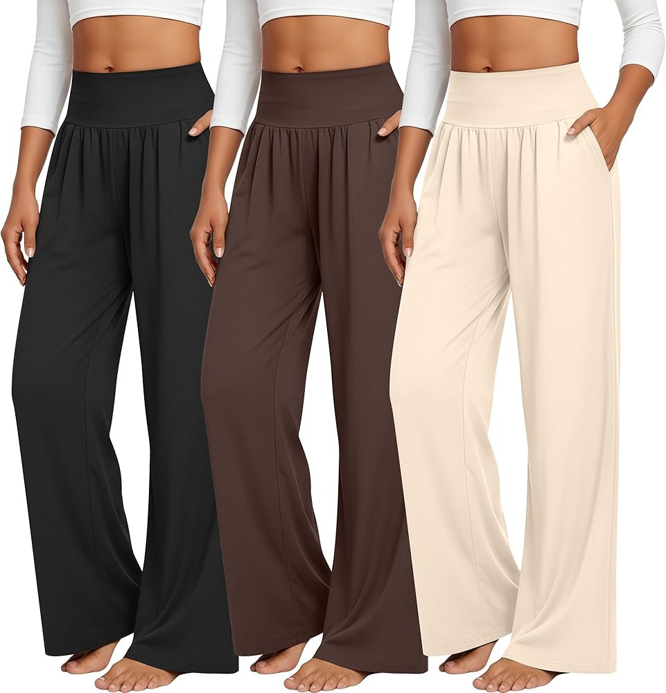 Neer 3 Pack Women's Wide Leg Yoga Pants, Comfy Lounge Pants with Pockets Ladies' Stretch Sweatpan... | Amazon (US)