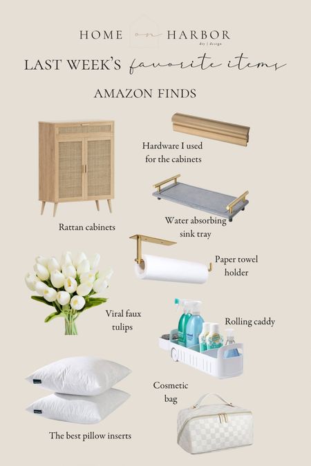 Amazon favorites of the week! Kitchen essentials, rattan cabinets, viral tulips, the best pillow inserts, brass hardware, my favorite cosmetic bag! 

#bestsellers 

#LTKhome #LTKfindsunder100 #LTKfindsunder50