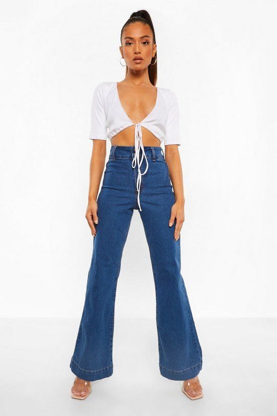 Petite Basic Fitted Denim Flared Jean | Boohoo.com (US & CA)