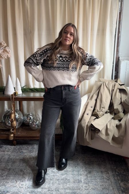Old aerie sweater so linked other neutral fair isle 

Jeans- I am wearing the cropped in STANDARD length ( im 5’3) 

LOVE these shoes- favorite for over a year 