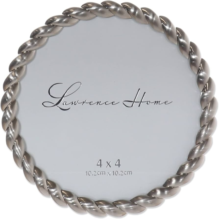 Lawrence Frames 4x4 Round Brushed Nickel Metal Picture Frame with Rope Design | Amazon (US)