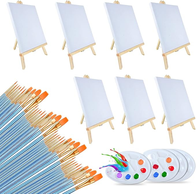 Easel Set 58 Pcs Painting Set(7 Pcs 14 Inch Easel+7Pcs 8x10 Paint Canvas+40 Brushes+4 Palettes) P... | Amazon (US)