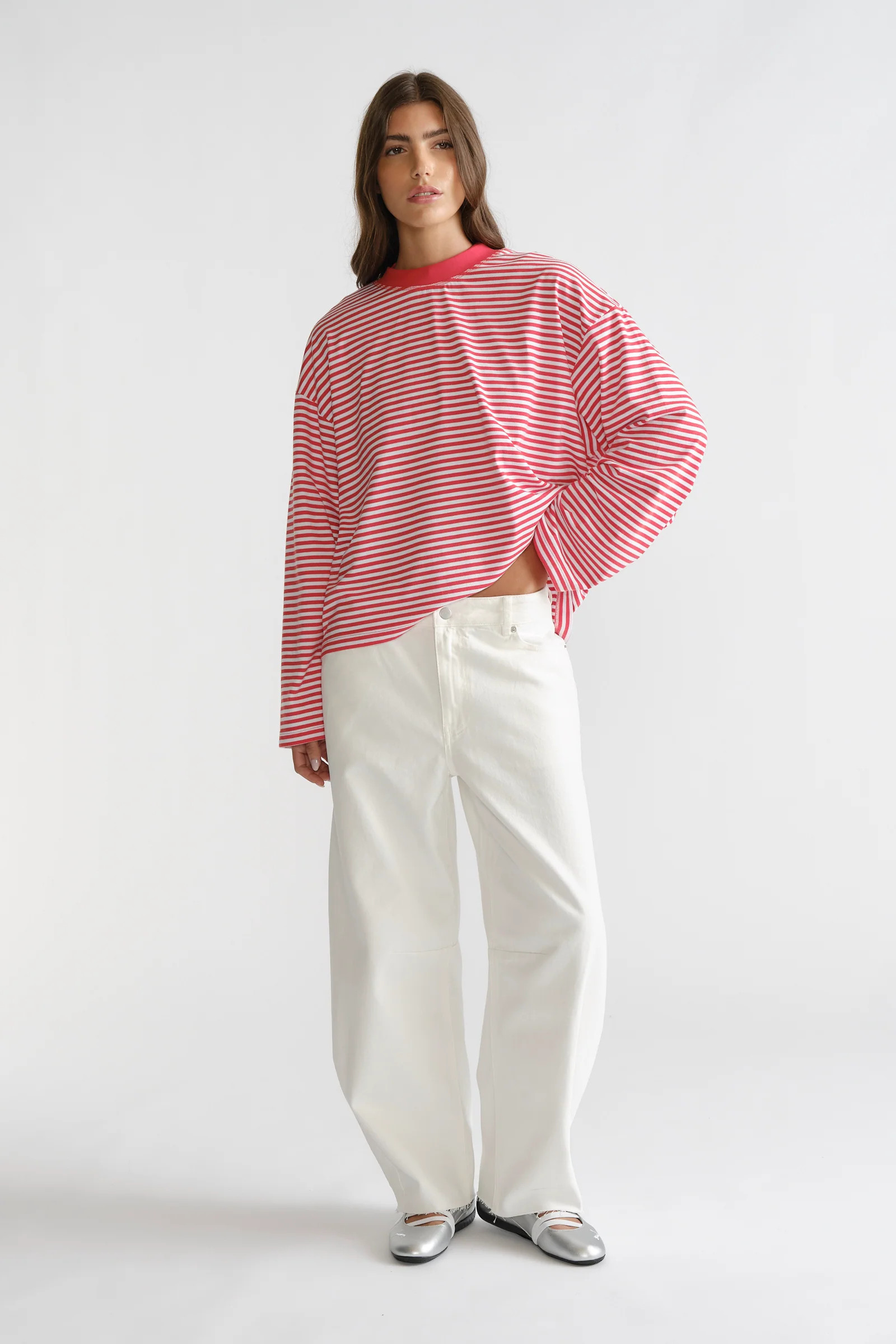 D-Luxe Long Sleeve Stripe Tee - White/Red | DECJUBA