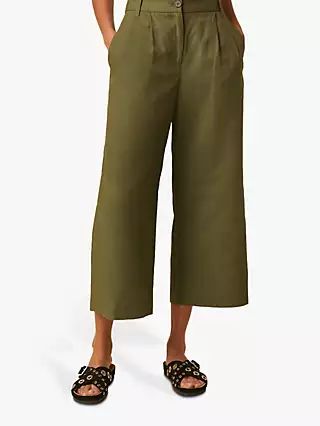 French Connection Wide Leg Culotte Trousers, Khaki | John Lewis UK