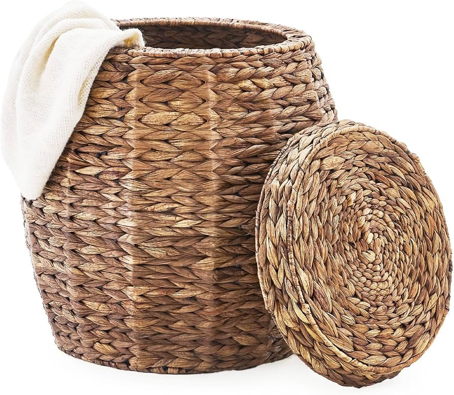 Handwoven Round Water Hyacinth Blankets Basket with Lid | Amazon (US)