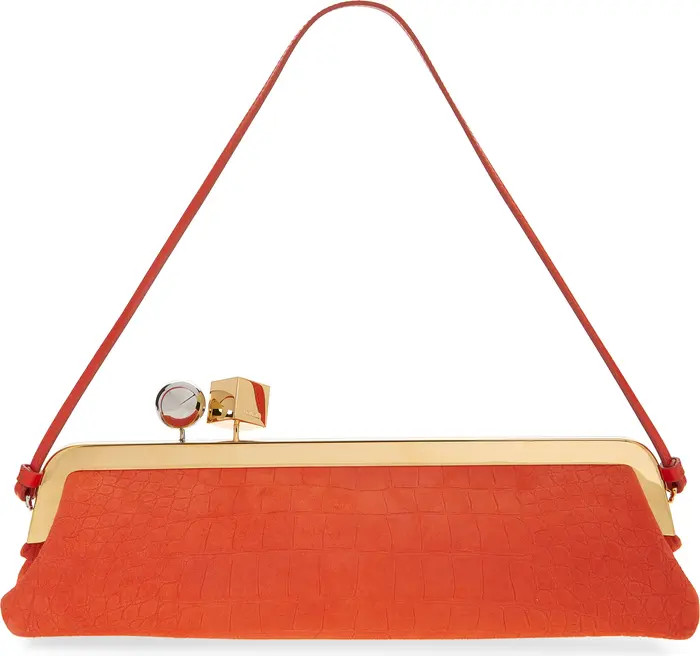 La Pochette Salon Croc Embossed Suede Clutch | Nordstrom