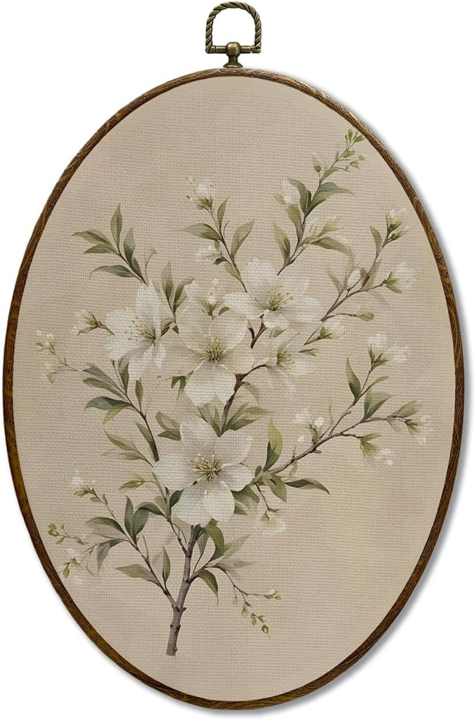 JQF Vintage Floral Oval Framed Wall Art, Cottagecore Retro Flower Botanical Oval Canvas Wall Deco... | Amazon (US)