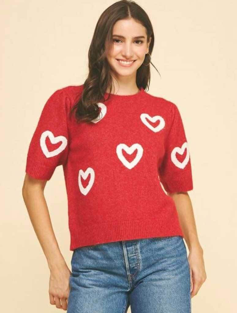Heart Patterned Knit Sweater | JAYNE