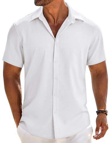 COOFANDY Mens Button Down Short Sleeve Shirt Casual Beach Linen Shirts Wedding Summer Vacation Sh... | Amazon (US)