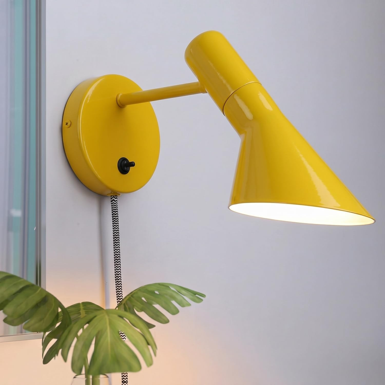 Mid-Century Modern Rotatable Plug in Wall Sconces for Bedroom, Yellow | Amazon (US)