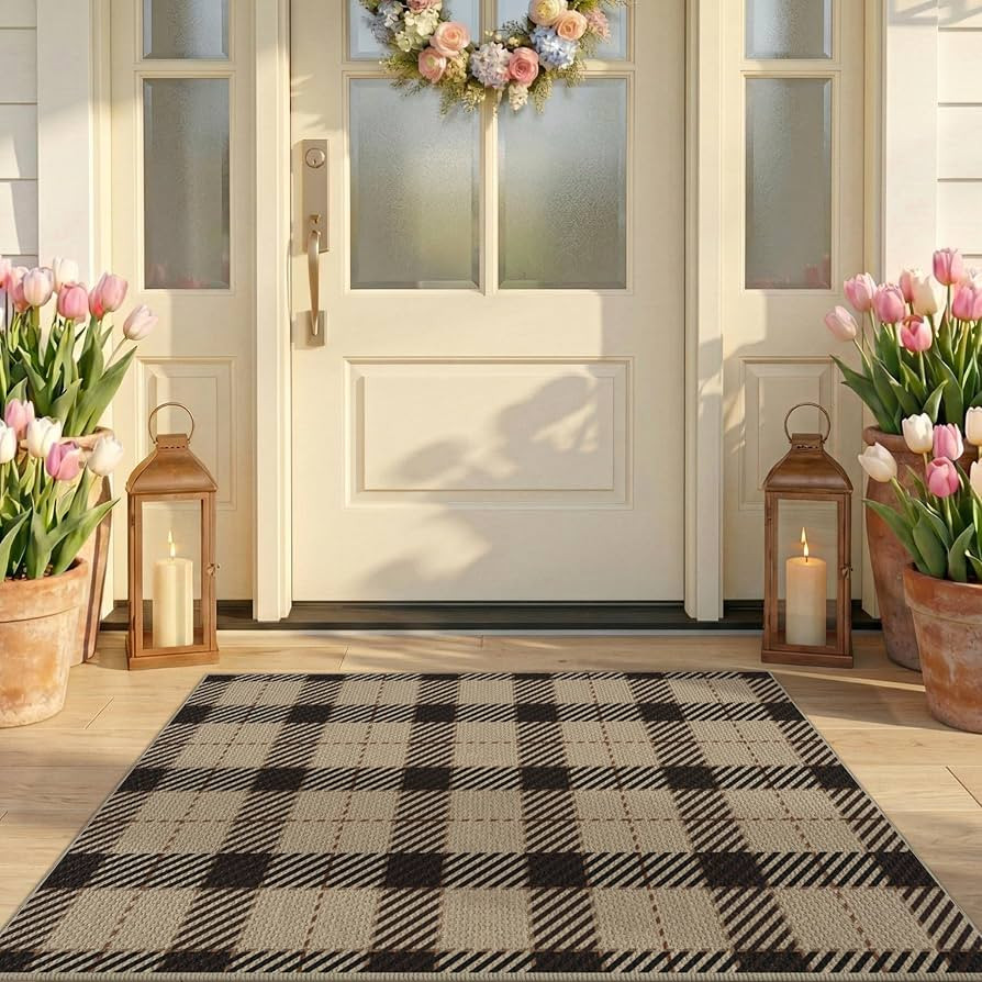 JTJ Easy Jute Front Porch Rug 27.5" x 43", Black & Beige Plaid | Amazon (US)