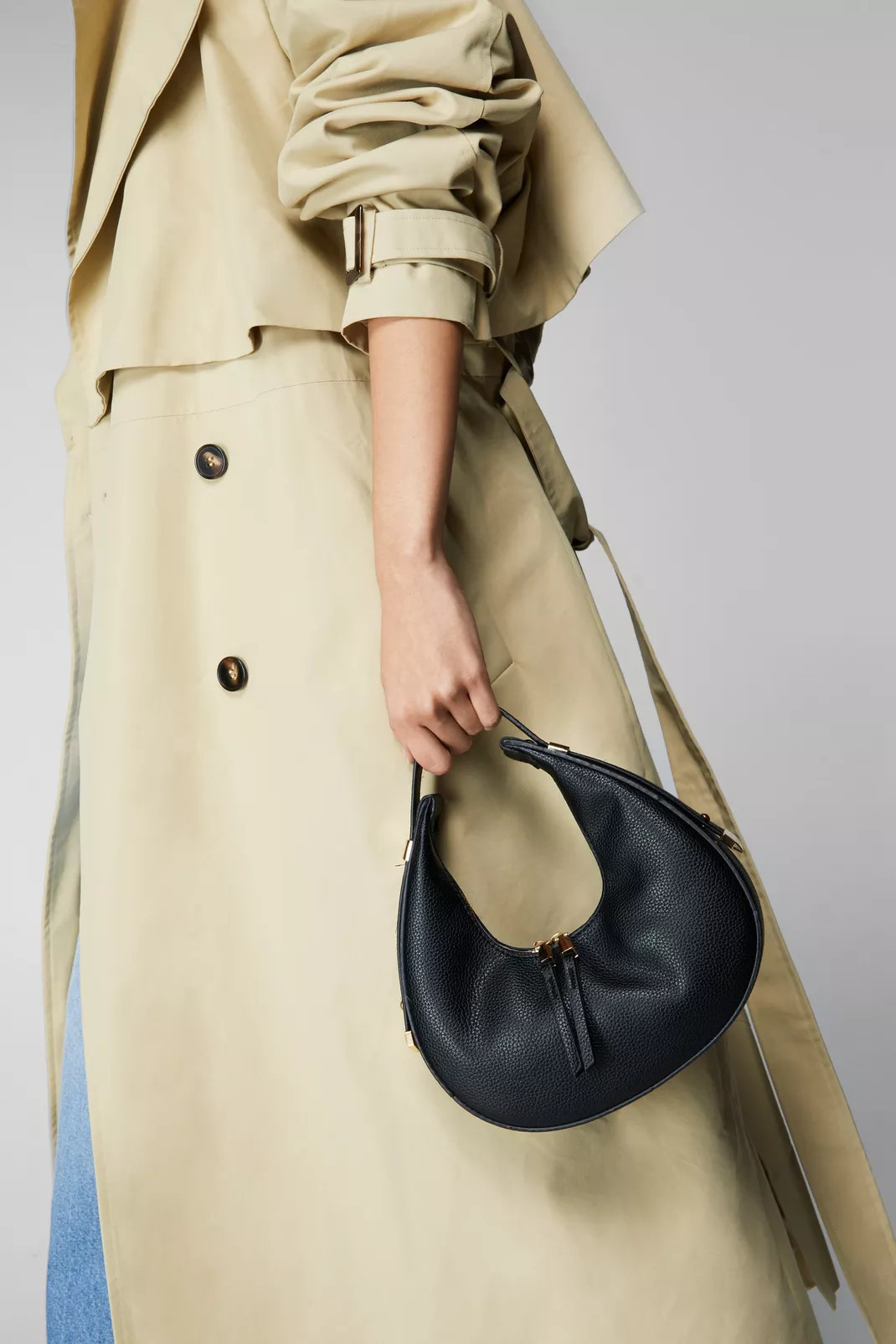 Faux Leather Half Moon Double Zip Shoulder Bag | Nasty Gal US