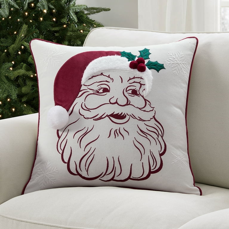 My Texas House Santa with Pompom 20" x 20" Red Holiday Decorative Pillow Cover | Walmart (US)