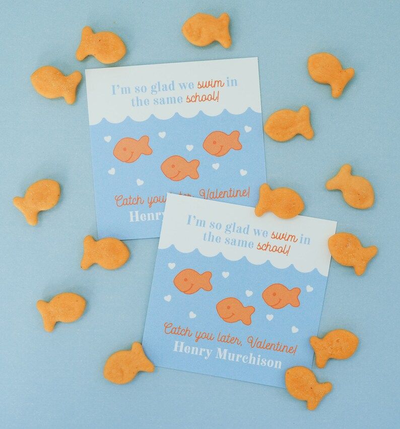 Goldfish Valentine PERSONALIZED Valentine's 3 Inch Square - Etsy | Etsy (US)