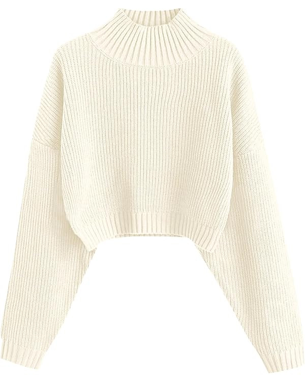 ZAFUL Women's Cropped Turtleneck Sweater Lantern Sleeve Ribbed Knit Pullover Sweater Jumper | Amazon (US)