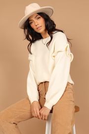 Bethany Drop Sleeve Ruffle Knit Sweater - Cream | Petal & Pup (US)