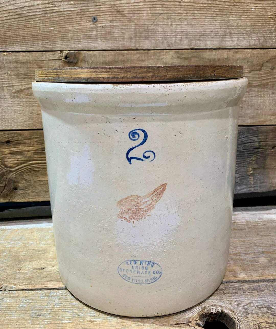 1906-1930s Red Wing Stoneware Co., 2 Gallon, Stoneware Crock with Wood Lid | Etsy (US)