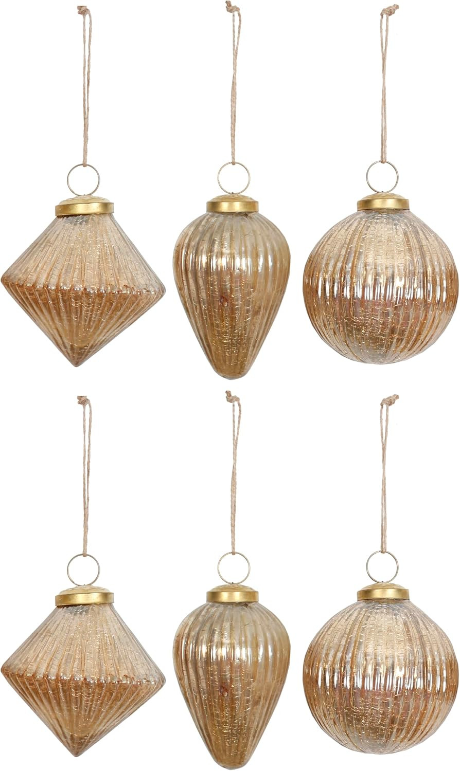 Glass Christmas Hanging Ornaments Set of 6 Pieces Assorted 3.5 Inch Ribbed Crackle Mercury Glass ... | Amazon (US)