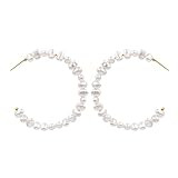 Pearl Hoop Earrings for Women 14K Gold Plated Fashion Hypoallergenic Extra Large Hoops Earrings Hand | Amazon (US)