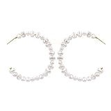 Pearl Hoop Earrings for Women 14K Gold Plated Fashion Hypoallergenic Extra Large Hoops Earrings Hand | Amazon (US)