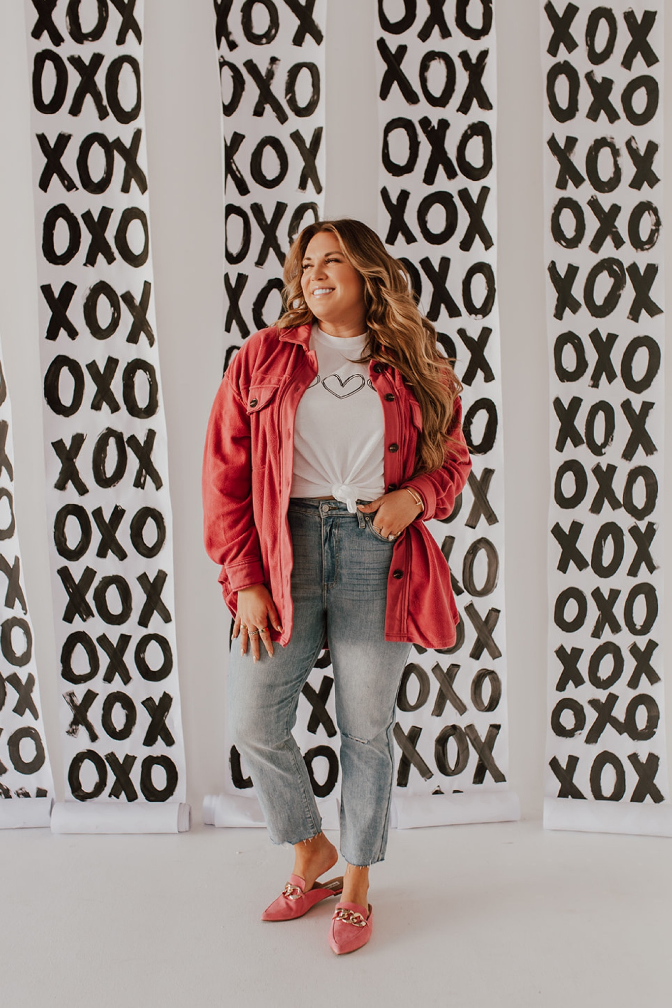 curvy Valentine look! wearing size large in heart tee, size large in pink shacket, and size 15 in denim 

#LTKcurves #LTKunder100 #LTKSeasonal