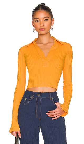 Long Sleeve Crop Polo in Apricot | Revolve Clothing (Global)