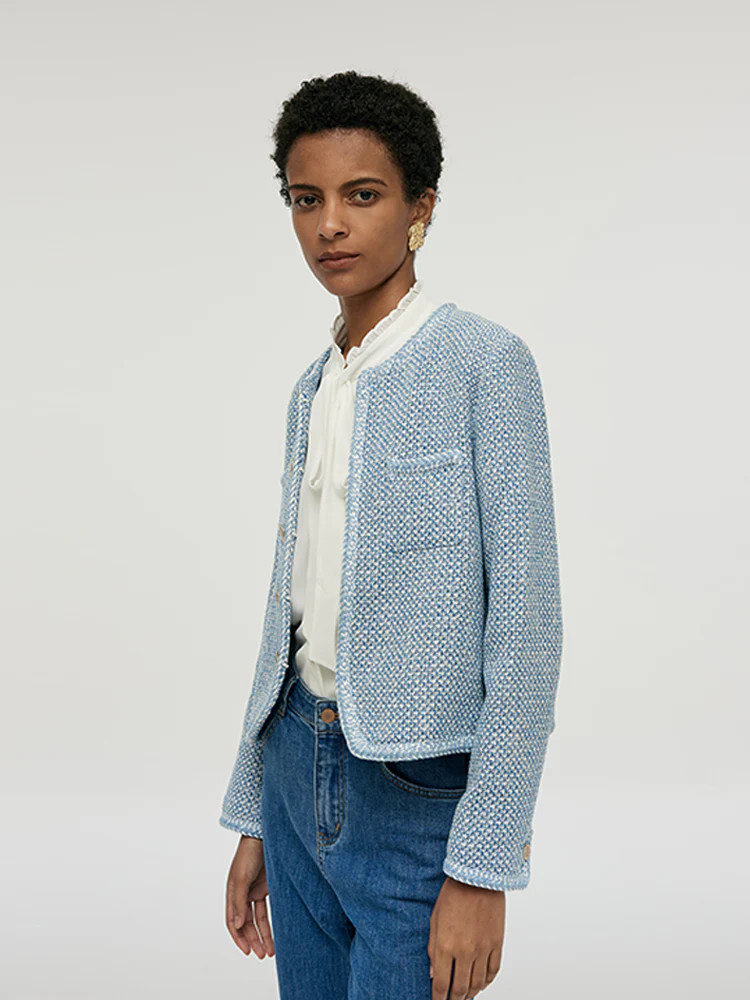 Single-Breasted Round Neck Women Jacket | GOELIA