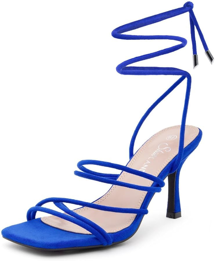 Shoe Land Women's Strappy Heels \u2013 Square Open Toe Lace-Up Heeled Sandals with Adjustable Ank... | Amazon (US)