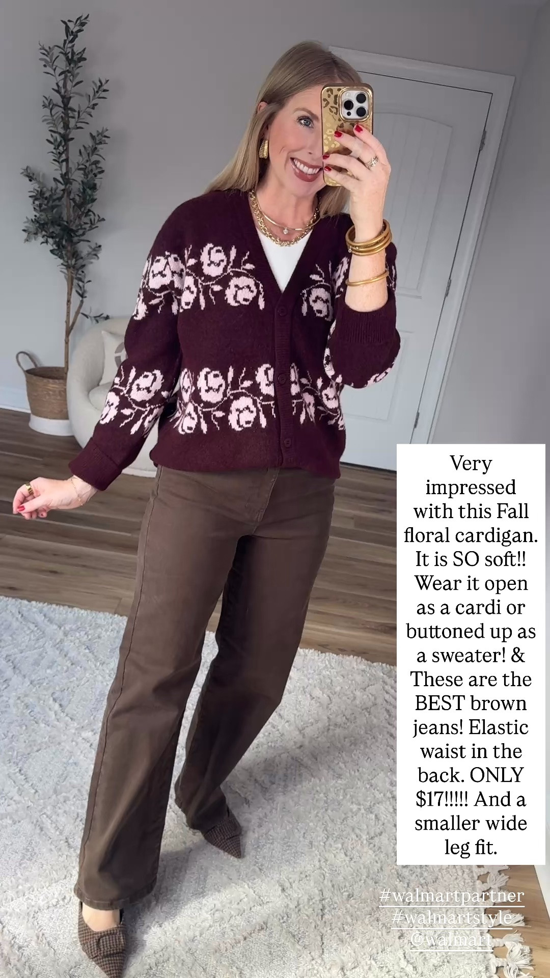 Weekend Walmart Wins try on 
Fall floral cardigan- small
Brown wide leg pants- medium, could do a small 

#walmartpartner #walmartstyle @Walmart

#LTKootd