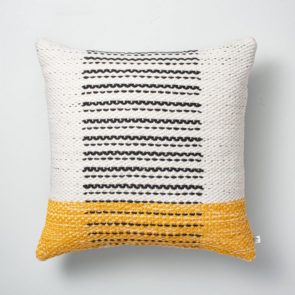 18"" x 18"" Dotted Wave Stripes Indoor/Outdoor Throw Pillow Yellow - Hearth & Hand with Magnolia | Target