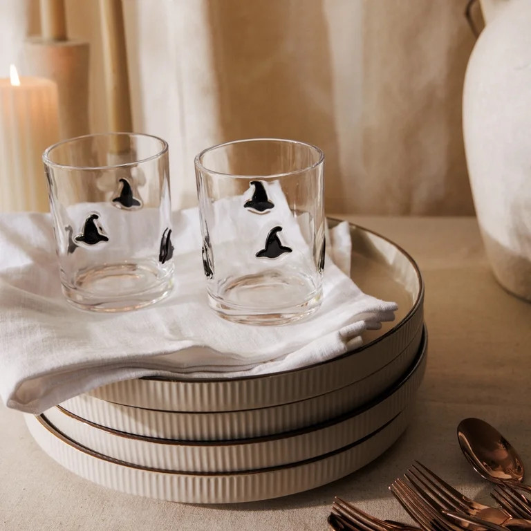 Thyme & Table 12 fl oz Halloween Black Witch Hat Charm Drinking Glasses, Set of 2 | Walmart (US)