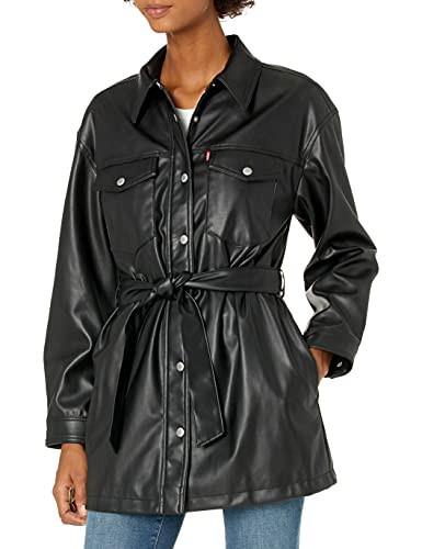 Levi's Women's Faux Leather Belted Shirt Jacket (Standard & Plus Sizes), Black, 1X | Amazon (US)