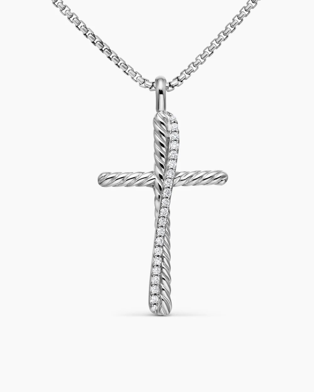 David Yurman | Crossover Cross Necklace in Sterling Silver with Diamonds, 35.6mm | David Yurman
