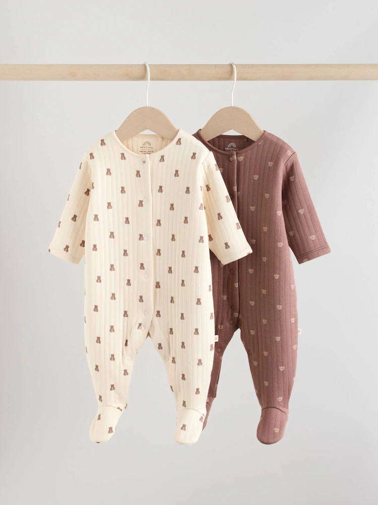 Brown Baby Quilted Bear Sleepsuits 2 Pack | Next EU