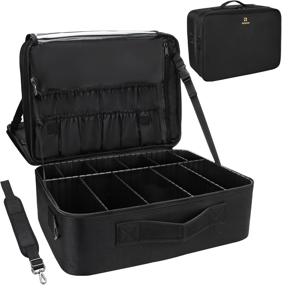 Relavel Extra Large Makeup Case with Plastic Dividers Washable and Easy to Clean, Travel Makeup T... | Amazon (US)
