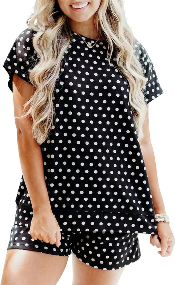 Ecosunny Womens 2 Piece Lounge Sets Round Neck Matching Sets Polka Dot Print Short Set Sweatsuit ... | Amazon (US)